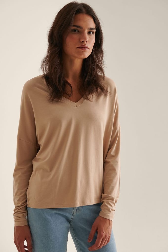 na-kd V-neck Jersey Dames Top - Maat X-Large