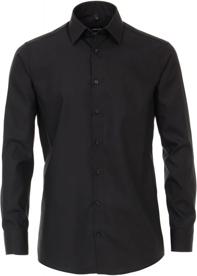 Venti - Heren Overhemd - Poplin - Strijkvrij - Regular fit - Zwart