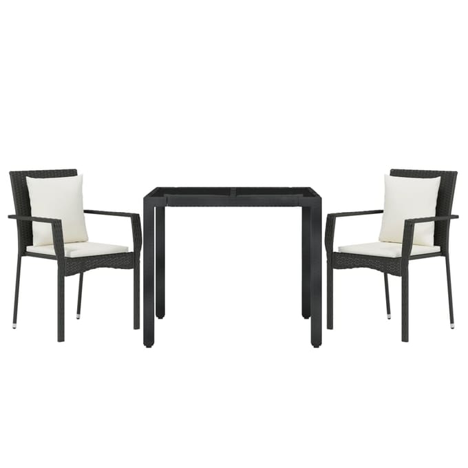 vidaXL - 3-delige - Tuinset - met - kussens - poly - rattan - zwart
