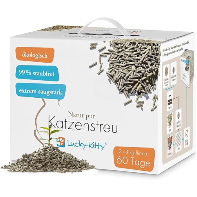 2x3 kg Lucky Kitty Kattenbakvulling "Natuur Puur" - Sensitive Kattenbakvulling