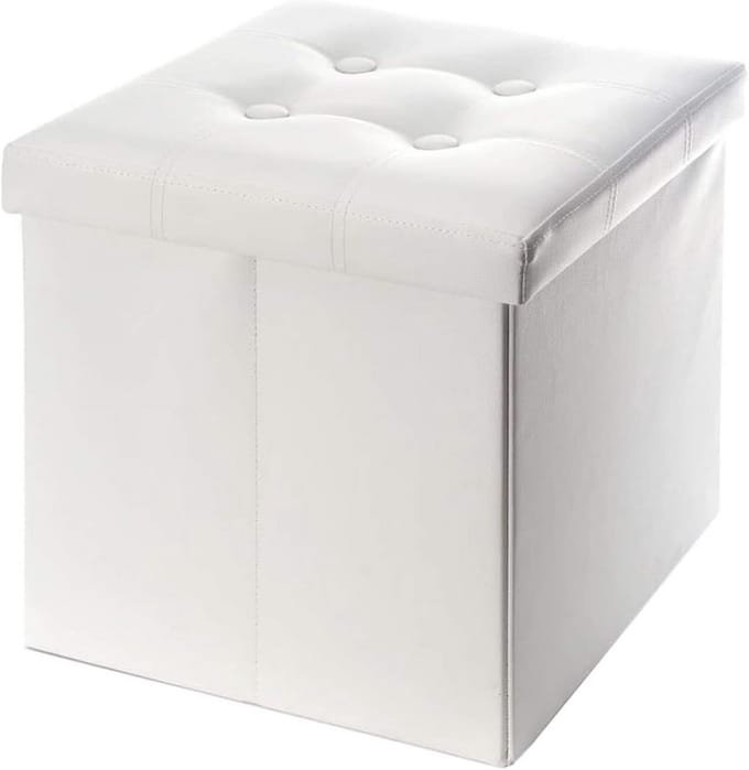 Opbergpoef Kubus in Eco-Leer met Witte Voetsteun 30x30x30 cm