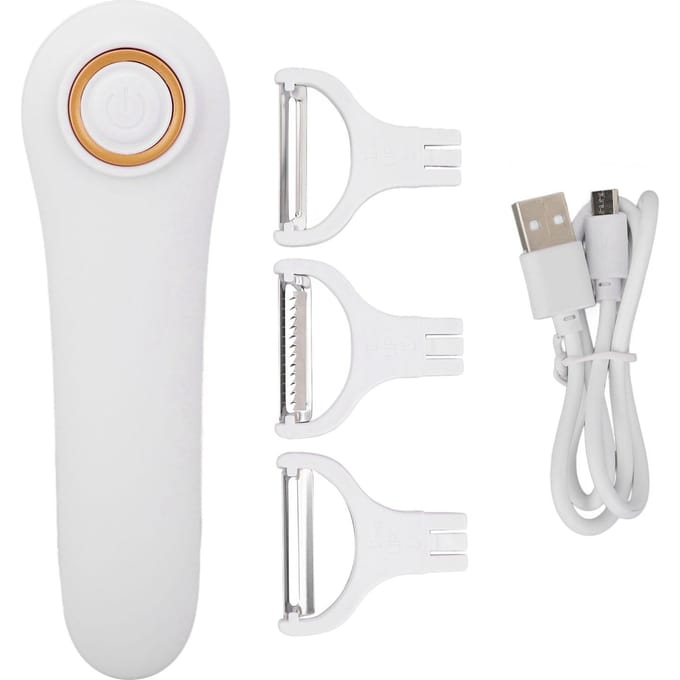 Elektrische Schilmachine Handheld USB Oplaadbaar Fruit Groenten Schilmachine met 3 Snijkoppen voor Thuis white