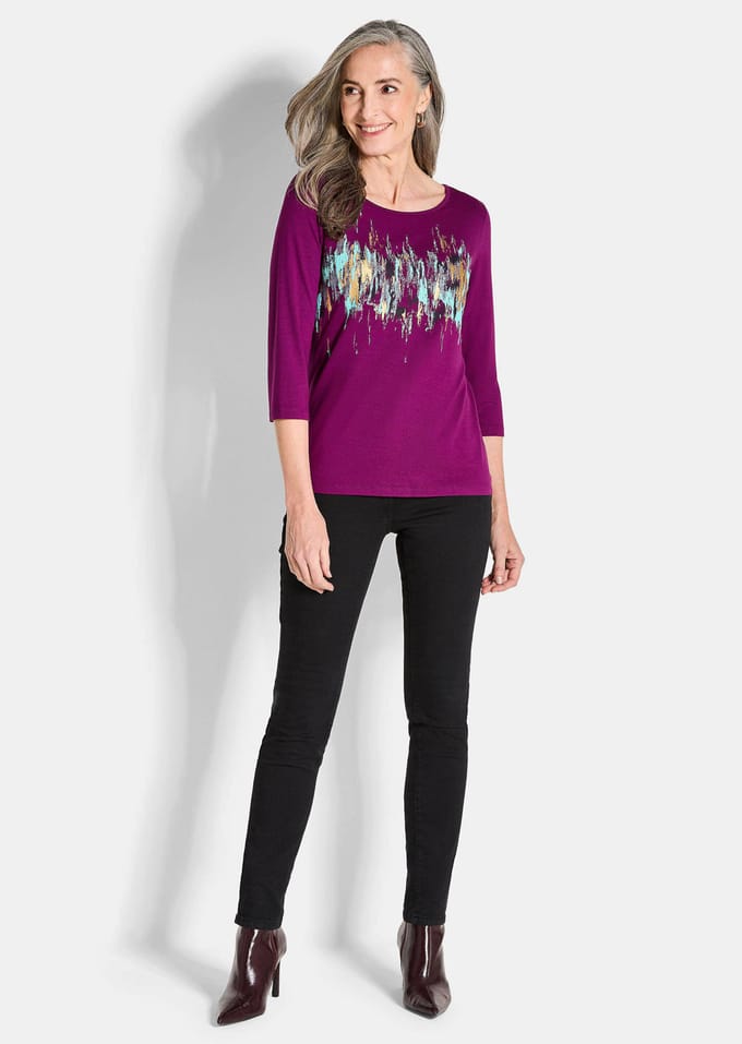 Gedessineerd shirt met glanseffect - bessen - Gr. 24 van Goldner Fashion