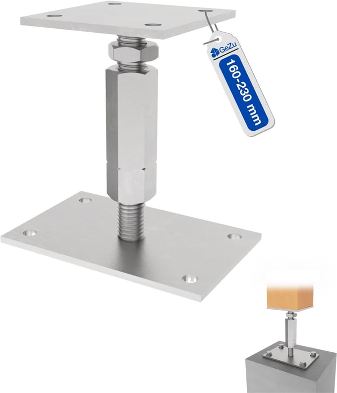 GeZu Impex Verstelbare Paalhouder Met Moer 80 x 160 mm Gegalvaniseerd