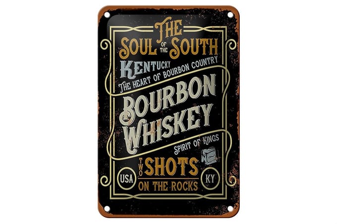 Blechschild Spruch 12x18cm Bourbon Whiskey shots on rocks