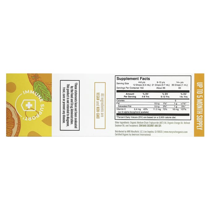 MaryRuth's biologische vitamine E vloeibare druppels, sinaasappel, 60 ml (60 ml)