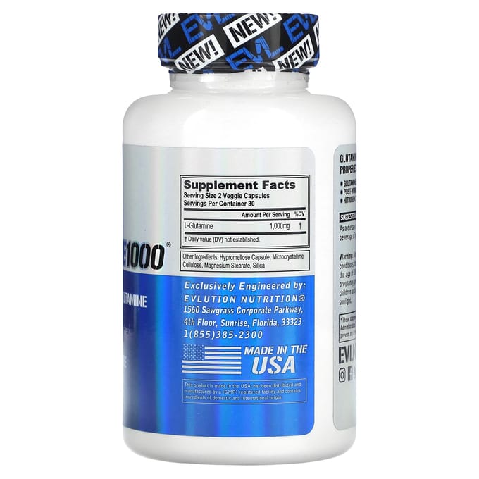 EVLution Nutrition, Glutamine 1000, 60 vegetarische capsules