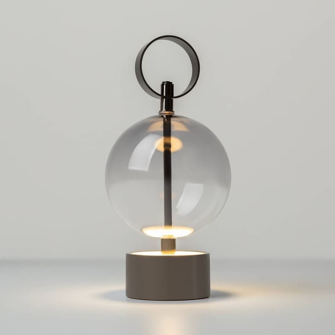 Maytoni LED tafellamp op accu DOUBLE MOON, rookgrijs, hoogte 25 cm, glas