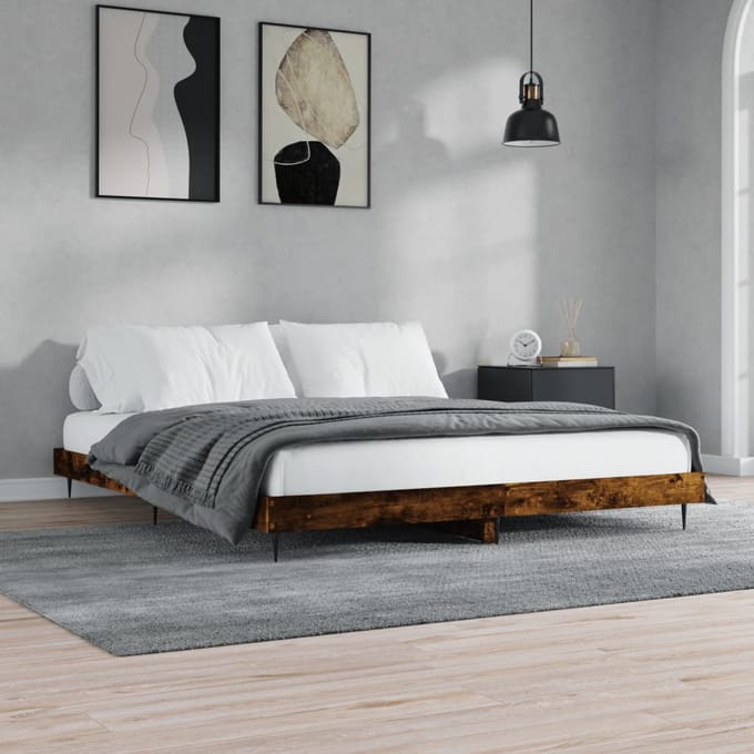 vidaXL - Bedframe - zonder - matras - 200x200 - cm - spaanplaat - gerookt - eiken