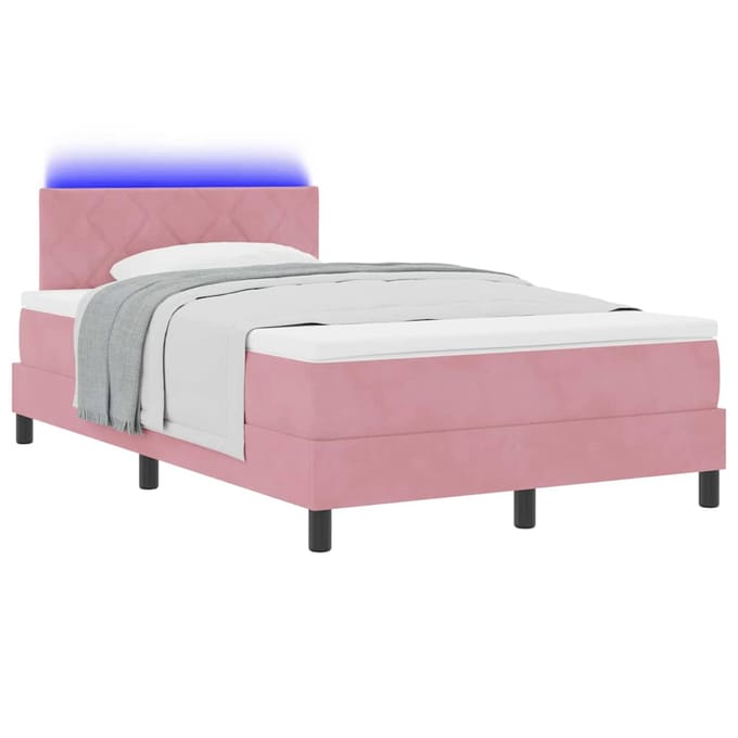 vidaXL - LED - Box - Spring - Bed - met - hoofdeinde - Roze - 120 - x - 200 - cm - Fluweel