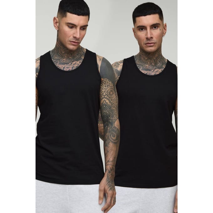 Tall 2 Pack Essential Regular Fit Vest | Black | Size Medium