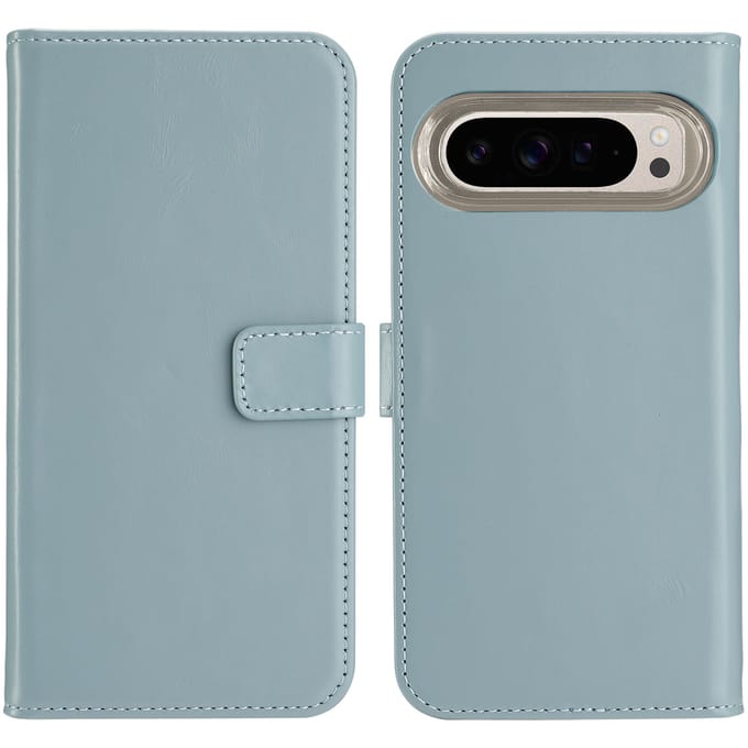 Selencia Hoesje - Geschikt voor Google Pixel 9 / 9 Pro - Echt Lederen Bookcase - Air Blue