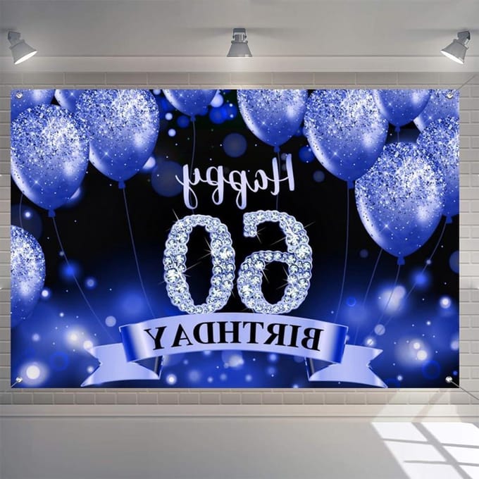 Solidchoice - 60e Verjaardag Banner met Blauw Ballon Ontwerp