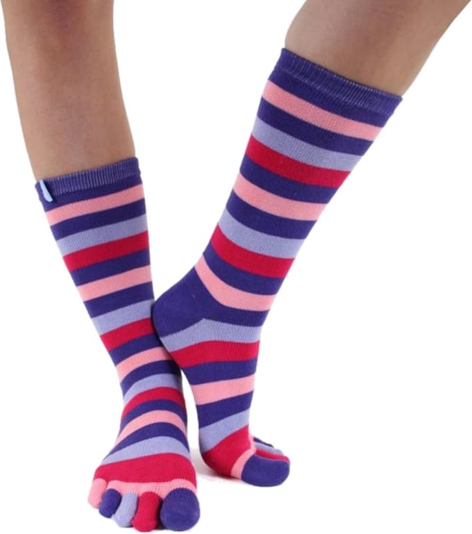 TOETOE Everyday Mid-Calf gestreepte teensokken - Roze - 35-46 - Teensokken
