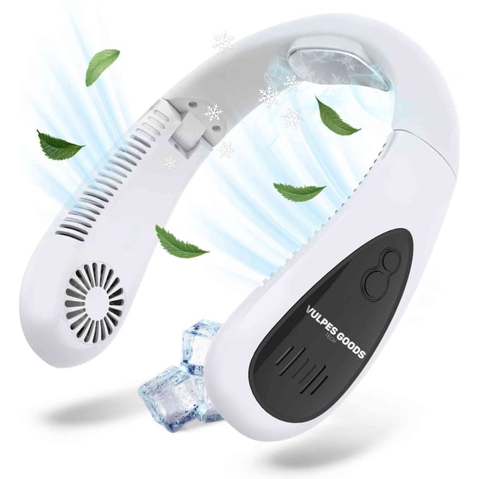 Vulpes Goods® Tech - Nek Ventilator met Koelelement - Oplaadbaar & Geruisloos - Draagbare Gezichtsventilator - 3 Standen met Extra Koeling - ELITE Versie