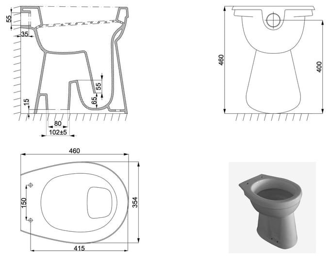 Xellanz Toiletpot verhoogd staand AO 46 x 46 cm glans wit