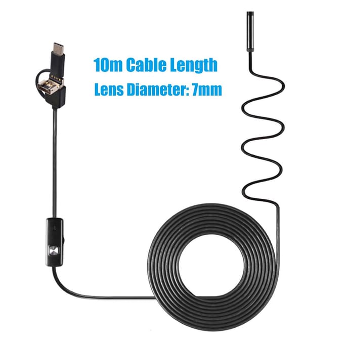 3-in-1 industriële endoscoop Borescope-inspectiecamera Ingebouwd 6 LED's IP67 Waterdicht USB Type-C 7mm & 10m