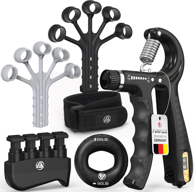 SnelShoppen - FUNFLEX Hand Finger Trainer Set - Verstelbare Grip Trainer met Teller, Finger Expander, Grip Ring, Polsband en Trainingsaccessoires voor