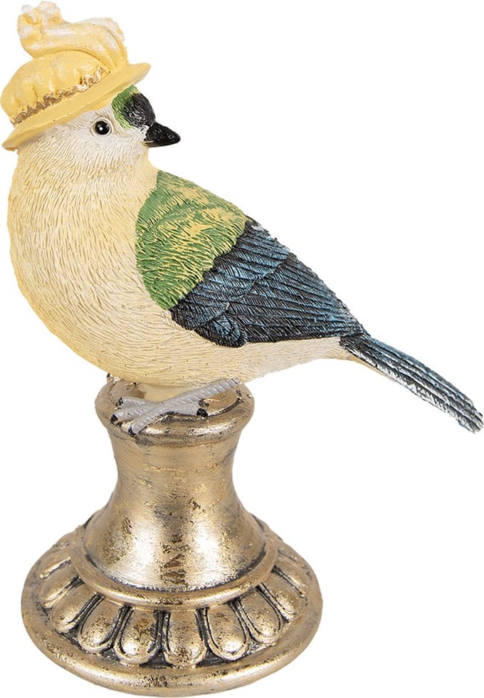 Clayre & Eef Decoratie Beeld Vogel 17 cm Blauw Geel Polyresin
