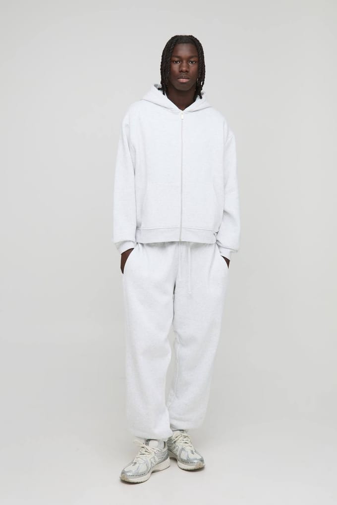 Basic oversized boxy hoodie met ritssluiting | Grey Marl | Size Small
