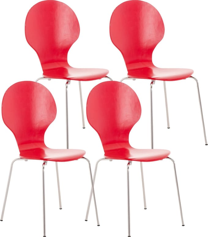 CLP Diego Set van 4 stapelstoelen Hout/rood