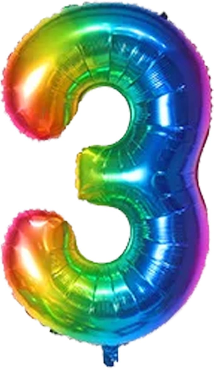 CIJFER BALLON 3 MULTI COLOR 86CM - NUMMER BALLON 3 - VERJAARDAG BALLON 3