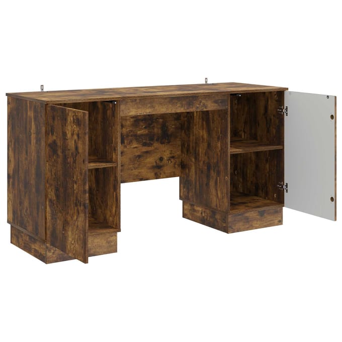vidaXL - Bureau - Gerookt - eiken - 142,5 - x - 50 - x - 75 - cm - Bewerkt - hout