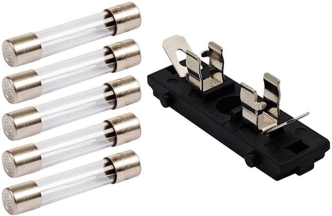 VLTG Zekeringhouder inbouw paneel 5x20mm - 2A - Klein - T(traag) - inclusief 5x Glaszekeringen