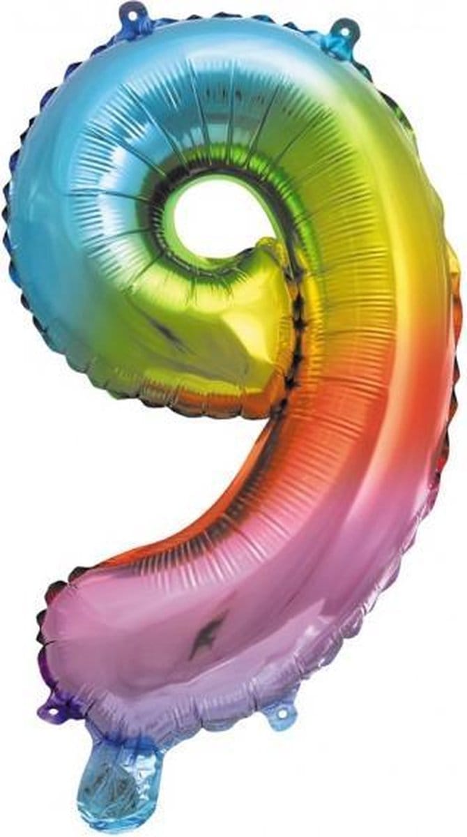 Folie Ballon Cijfer 9 Regenboog 41cm