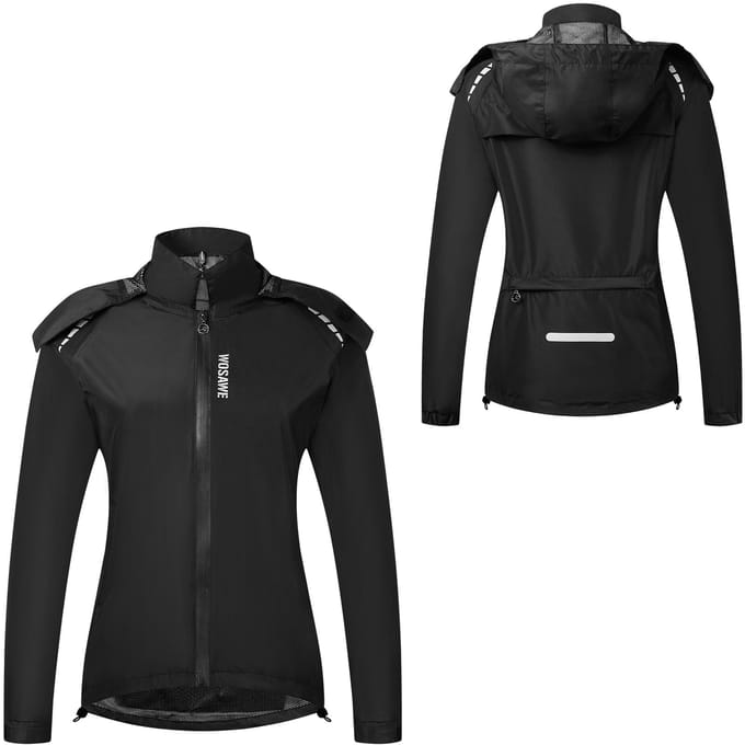 Veste imperméable légère pour femme Veste de course imperméable Veste de randonnée Manteau coupe-vent respirant haute visibilité noir
