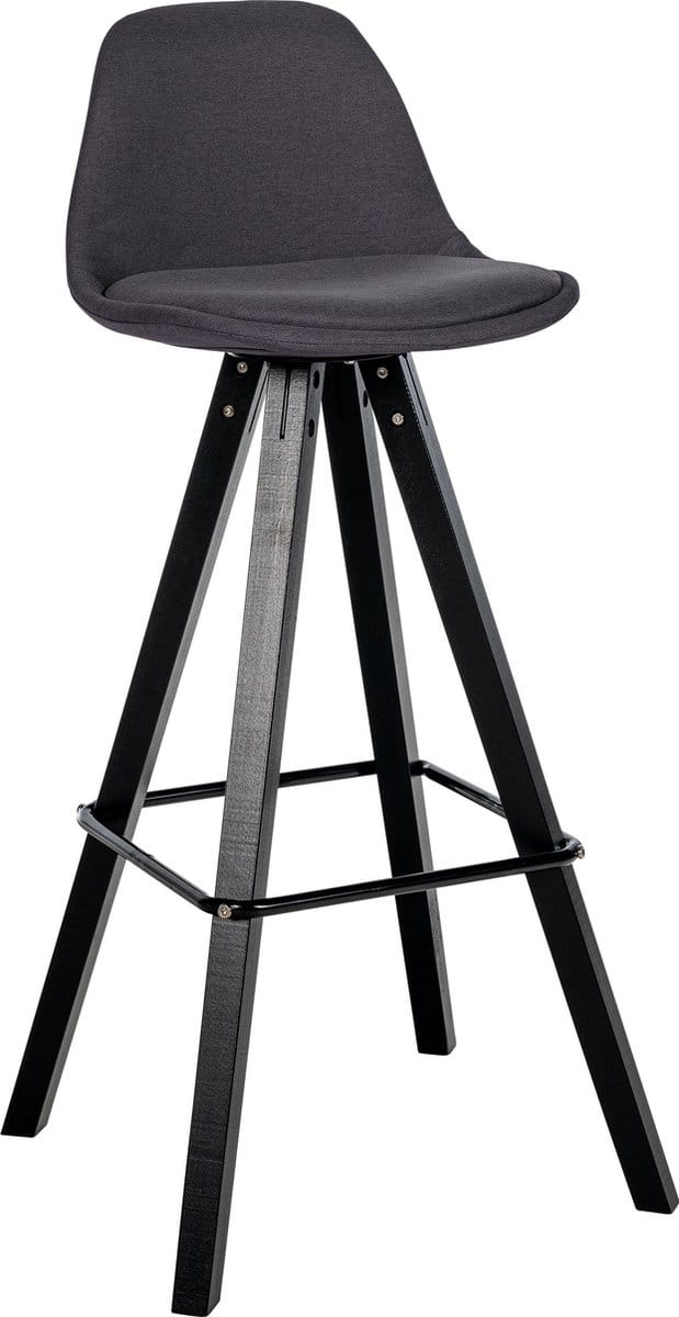CLP Corbin Barkruk - Met rugleuning - Hout Vierkant frame - Stof - zwart/donkergrijs