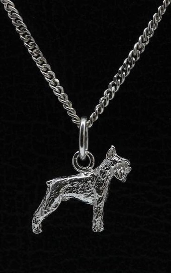 Zilveren Schnauzer dwerg oren gecoupeerd ketting hanger - klein