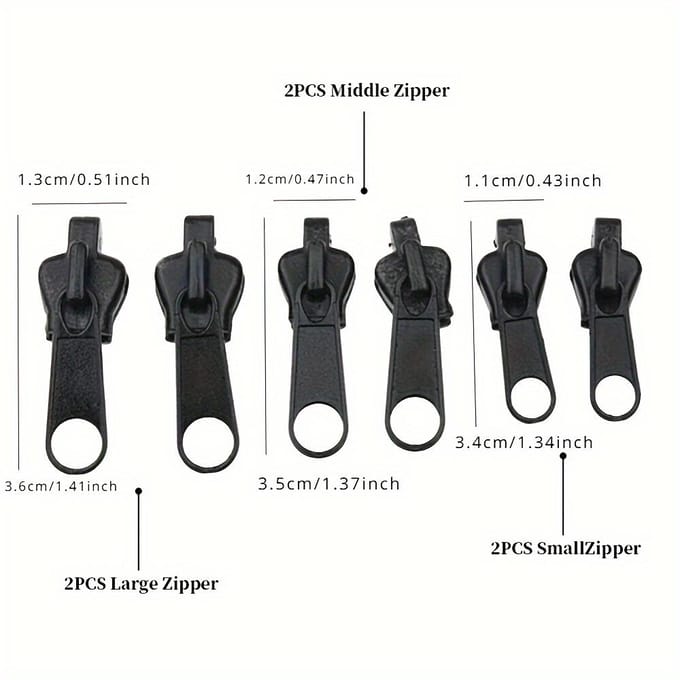 6 stuks Instant Rits Reparatie Kit Met Universeel Ontwerp & Meerdere Maten, Vervangende Rits zwart