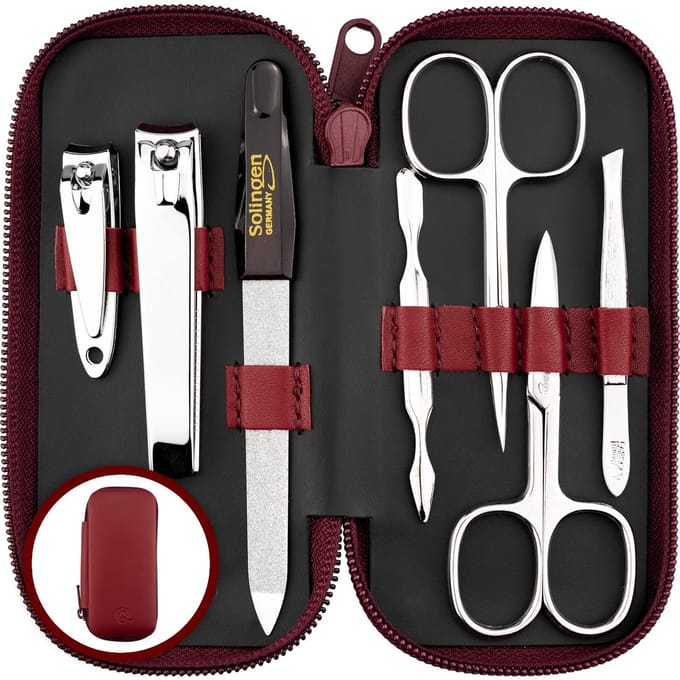 marQus Manicureset 7-delig - Echt Leren Etui, Solingen - Rood
