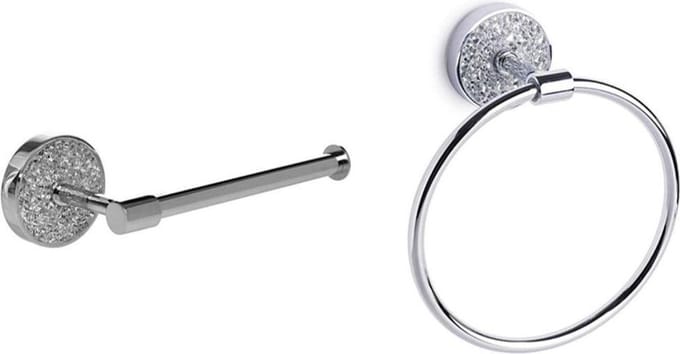 Zilveren Toiletrolhouder & Handdoek ring set van Mozaïek glas