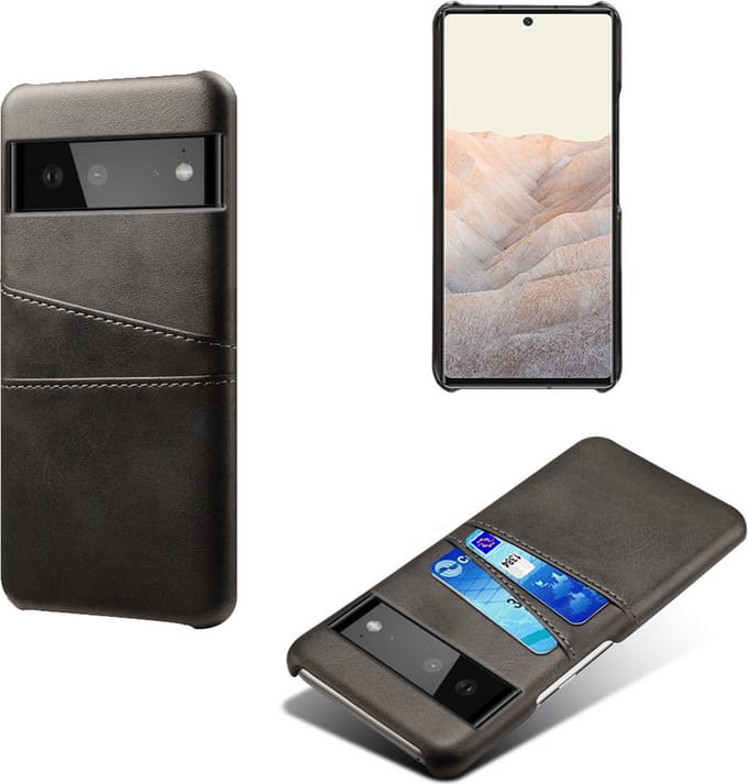 Back Cover met Opbergvakjes + 21D Glas Screenprotector voor Google Pixel 6 _ Zwart
