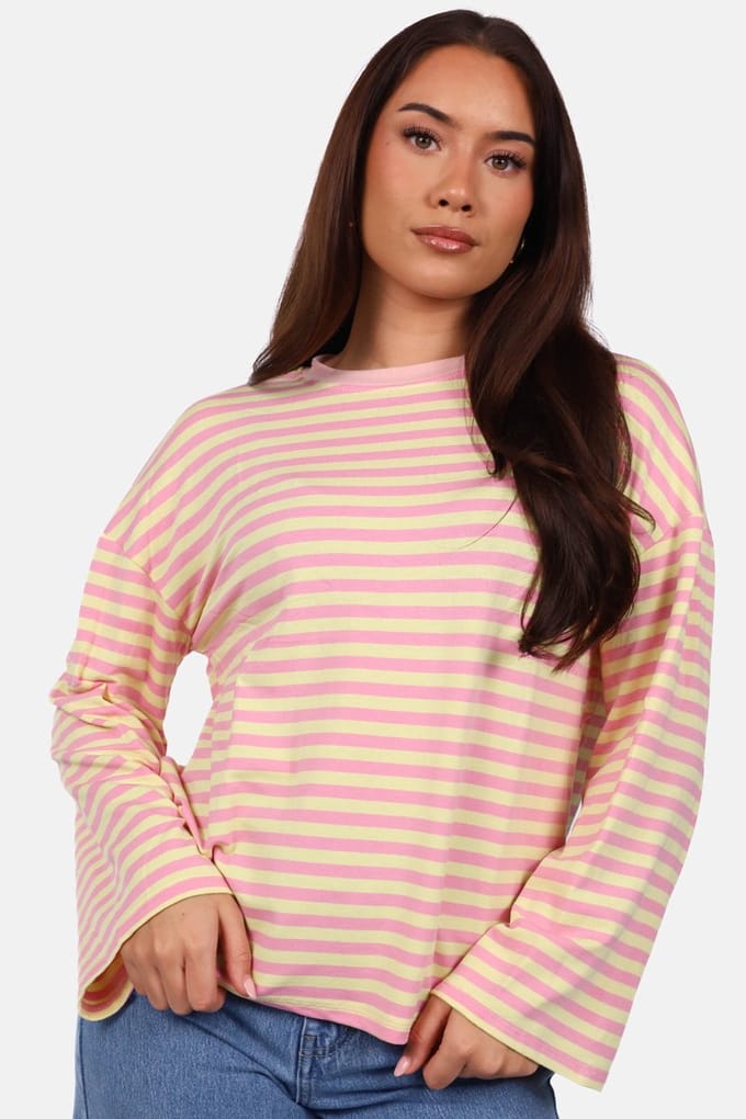 Getdrezzed Top - Maat: M - Gestreepte longsleeve in lichtroze en lichtgeel