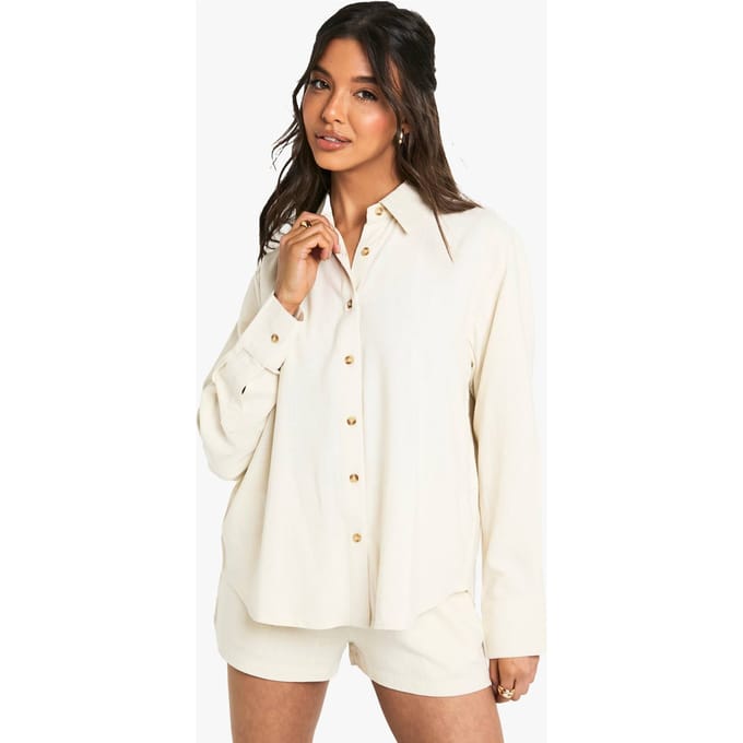 boohoo Dames Premium Linnen Oversized Hemd | Steen | Maat: 36