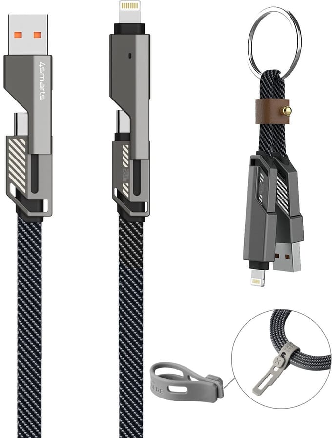 4smarts ComboCord Flat 240W USB-C/USB-A naar USB-C/Lightning Kabel 1.5M Grijs