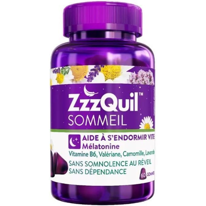 ZzzQuil Sommeil 60 kauwgom, voedingssupplement helpt snel in te slapen melatonine