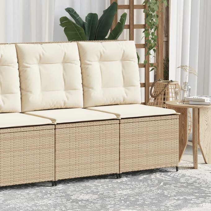 vidaXL - Tuinbank - verstelbaar - met - kussens - poly - rattan - beige
