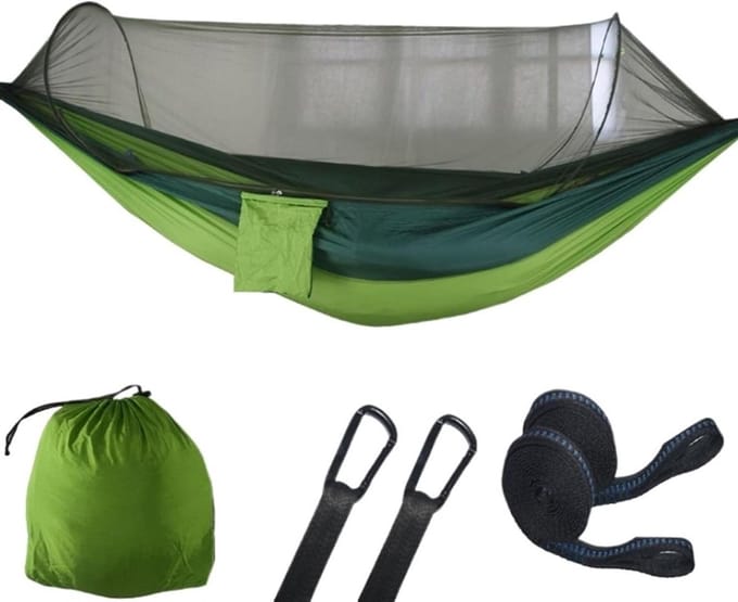 Dubbele Hangmat - Kampeer Hangmat - Outdoor Ontspanning - Met Klamboe - 290x140 cm - Groen