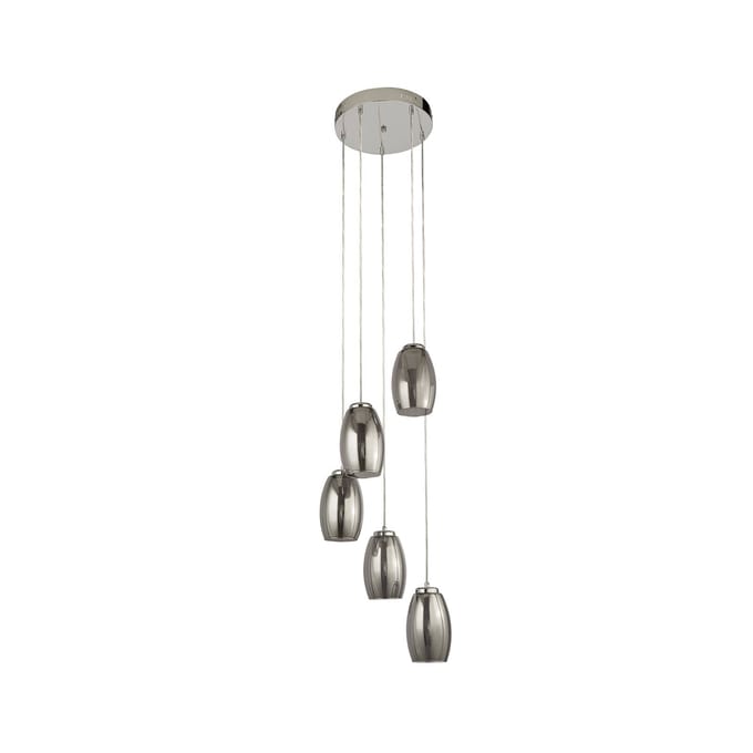 Searchlight Cyclone LED hanglamp, 5-lamps, rookkleurig, glas