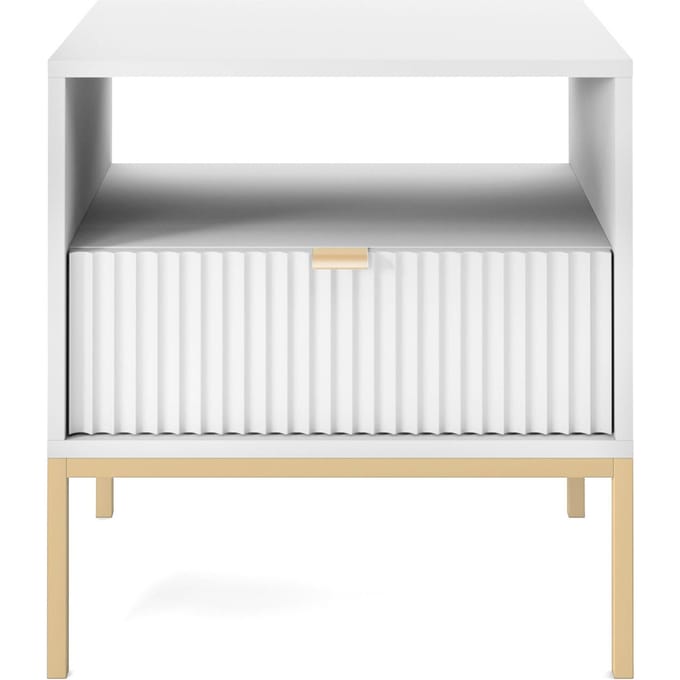 Selsey Vellore - Nachtkastje 54 cm - wit met geribbelde front en gouden frame