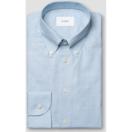 Eton Overhemd Mini Check Organic Cotton Signature Oxford Button-Down Licht Blauw / male