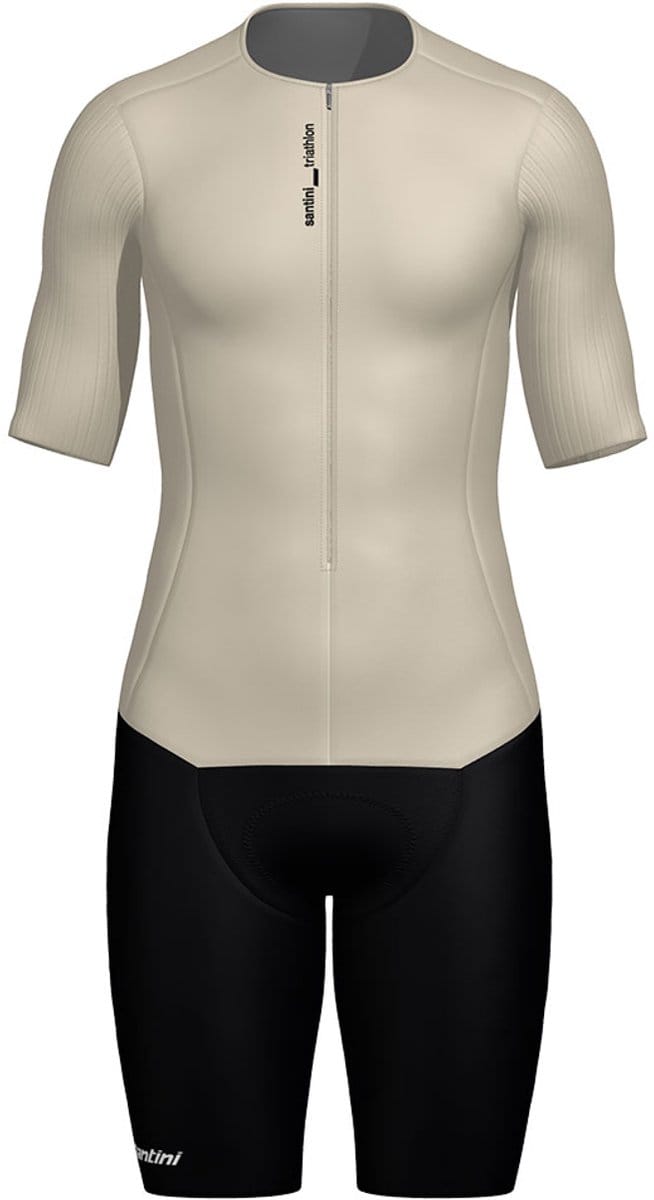 Santini Viper Korte Mouw Triatlonpak Beige S Man