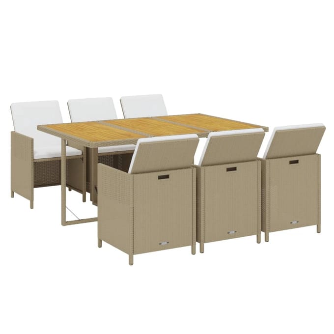 vidaXL - 7-delige - Tuinset - met - kussens - poly - rattan - beige