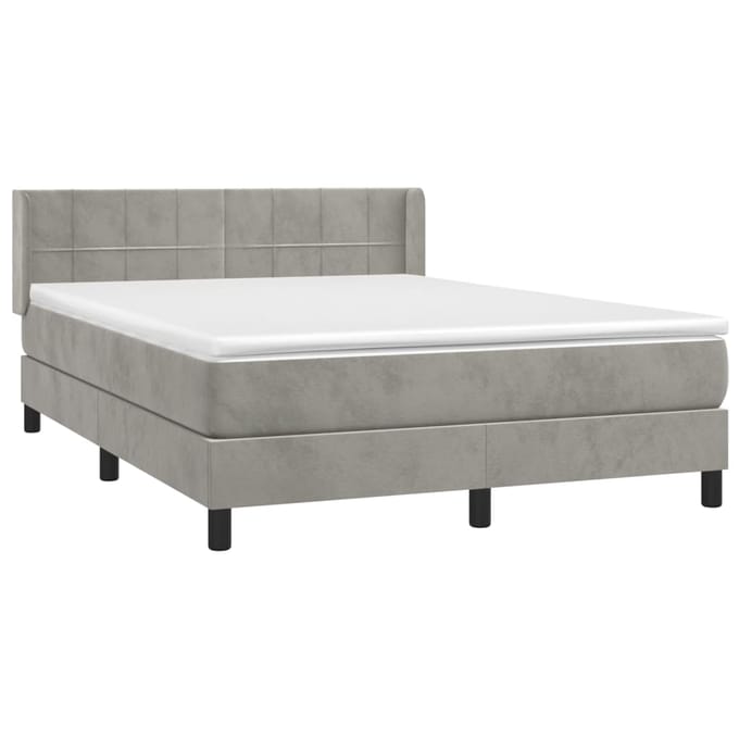 vidaXL - Boxspring - met - matras - fluweel - lichtgrijs - 140x200 - cm