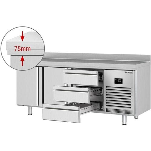 GGM Gastro Koelwerkbank PREMIUM PLUS - 1960x700mm - met 2 deuren - met 3 lades - met opstand zilver