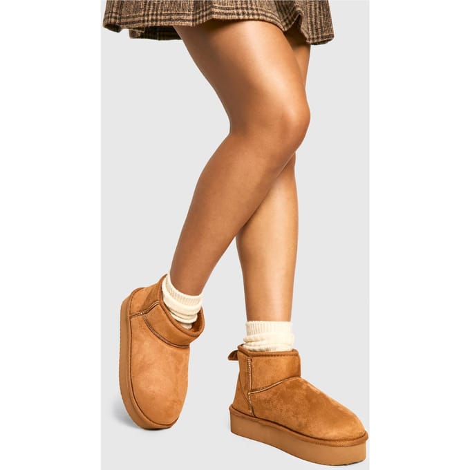 boohoo Dames Platform Cosy Enkellaarzen | Chestnut | Maat: 6